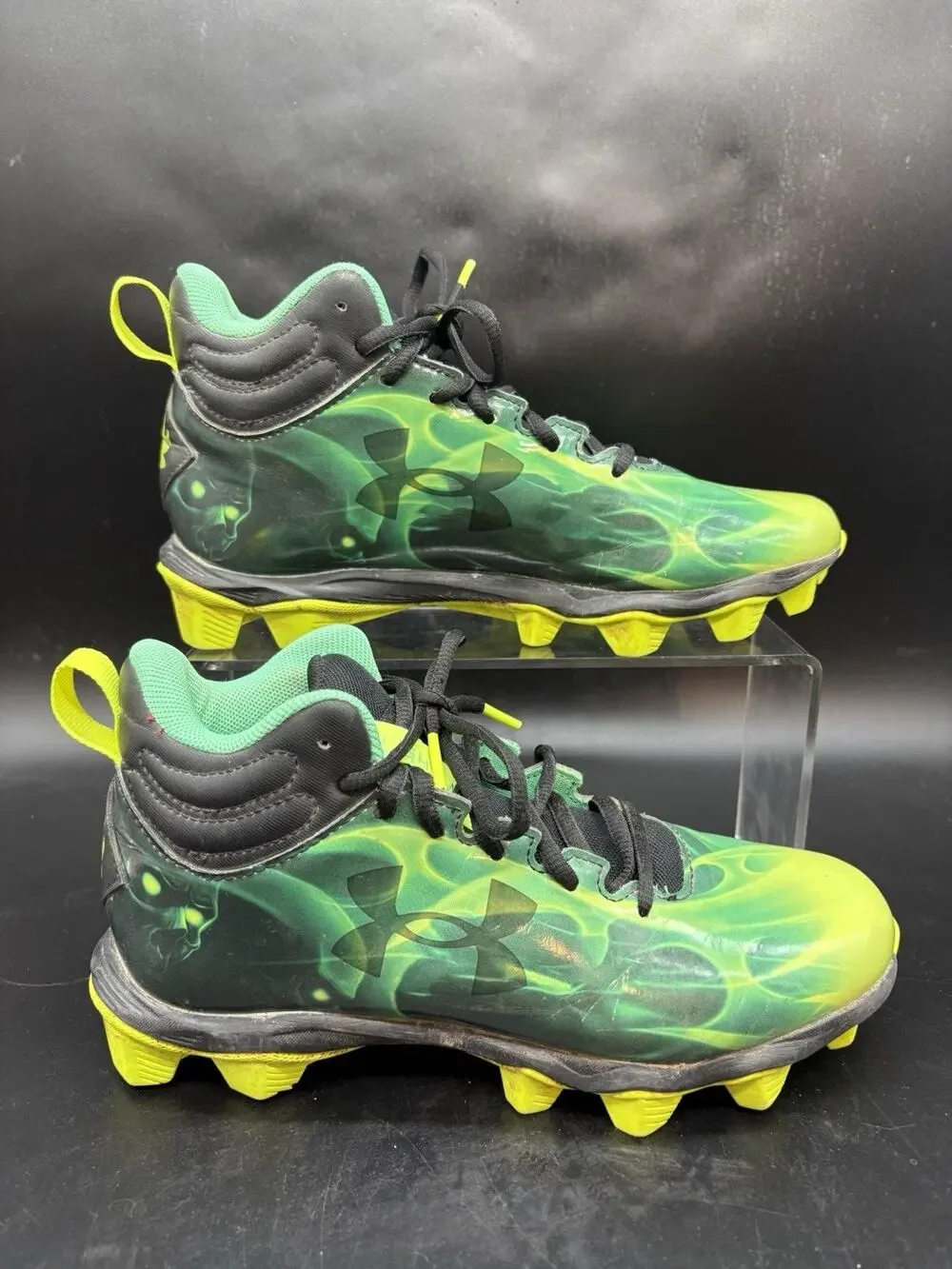 Under Armour Boys Baseball Cleats Low Top Green/Black/Yellow Youth Size 5Y